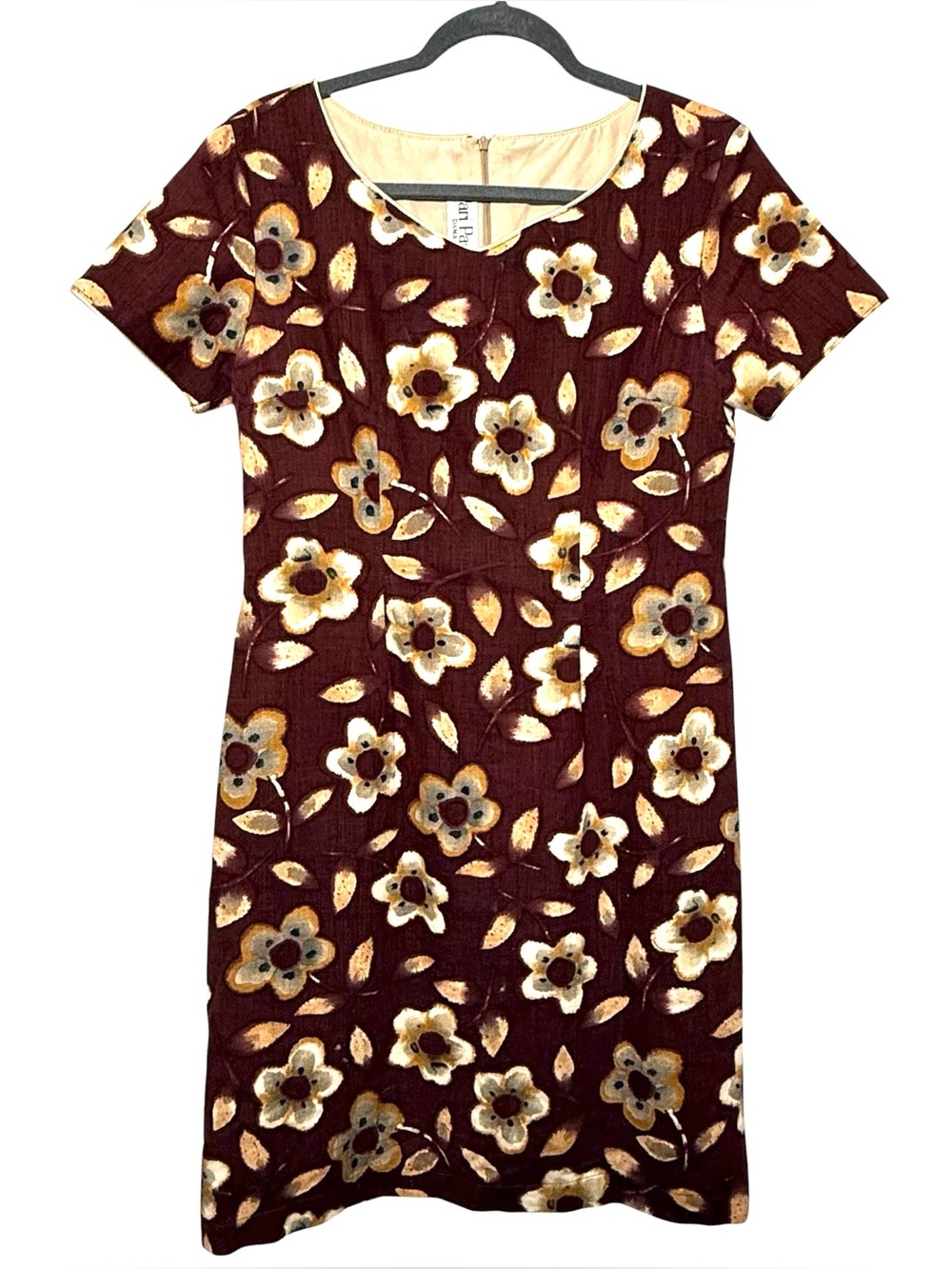 Pari Passu Dama Floral Sheath Dress Cotton Poplin Burgundy M